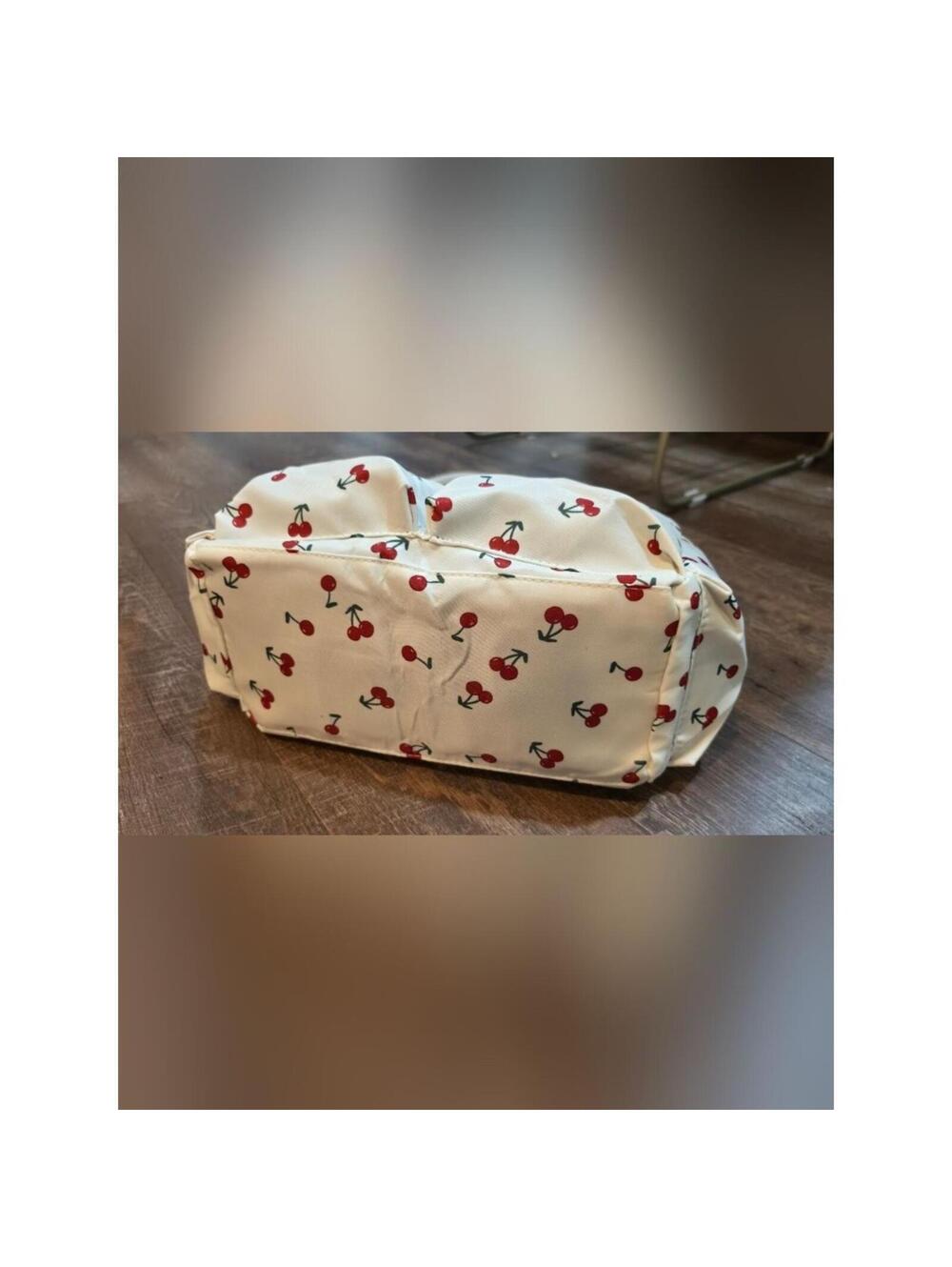 Cream Cherry-Print Tote Bag with Front Zip Pockets - Picture 2 of 8